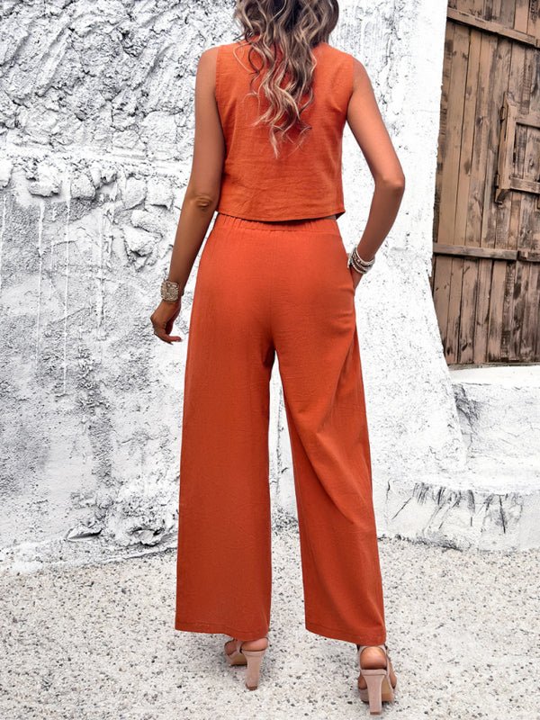 New spring and summer casual temperament solid color vest suit - Pant Suit